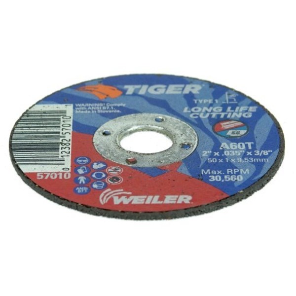 Weiler 2" x .035" TIGER AO Type 1 Cutting Wheel, A60T, 3/8" A.H. 57010
